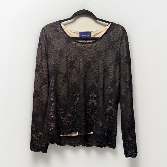 Charter Club Tops - Charter Club Y2K Romantic Lace Sheer Scalloped Hem Dark Whimsigoth Sz Large Top‎